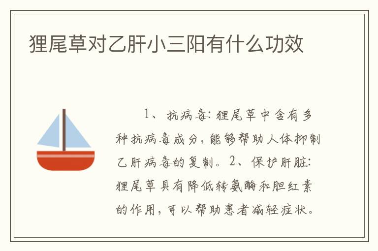 狸尾草对乙肝小三阳有什么功效