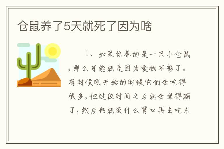 仓鼠养了5天就死了因为啥