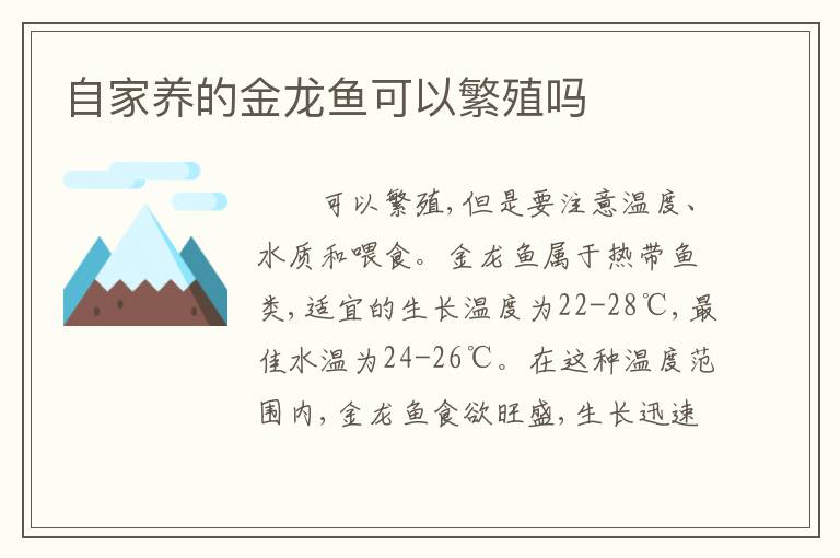 自家养的金龙鱼可以繁殖吗