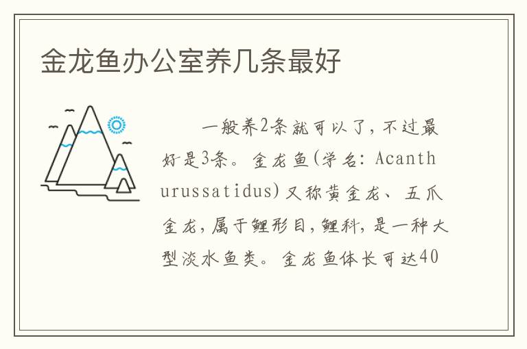金龙鱼办公室养几条最好